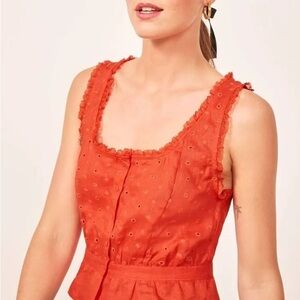 Reformation Luisa Eyelet Linen Tank Top